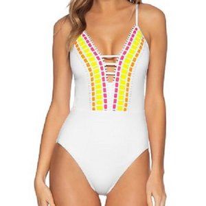 NWT! Becca White French Trellis One Piece Swimsuit